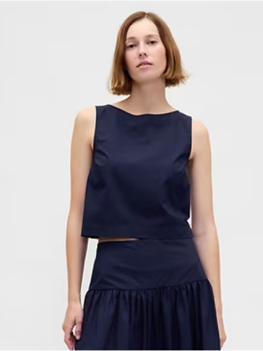 NWT! Gap Navy Poplin Boatneck Shell Tank Top - Size Medium 🍓2️⃣